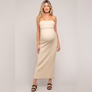 Pinkblush Beige Strapless Maxi Maternity Dress